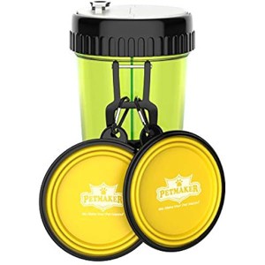 3-In-1 Travel Pet Feeding Containers-Complete 5-PC Set of 2 Collapsible Bowls, 1 Dual Sided Bottle for Food and Water, 2 Carabiner Clips by Petmaker - 1 of 1