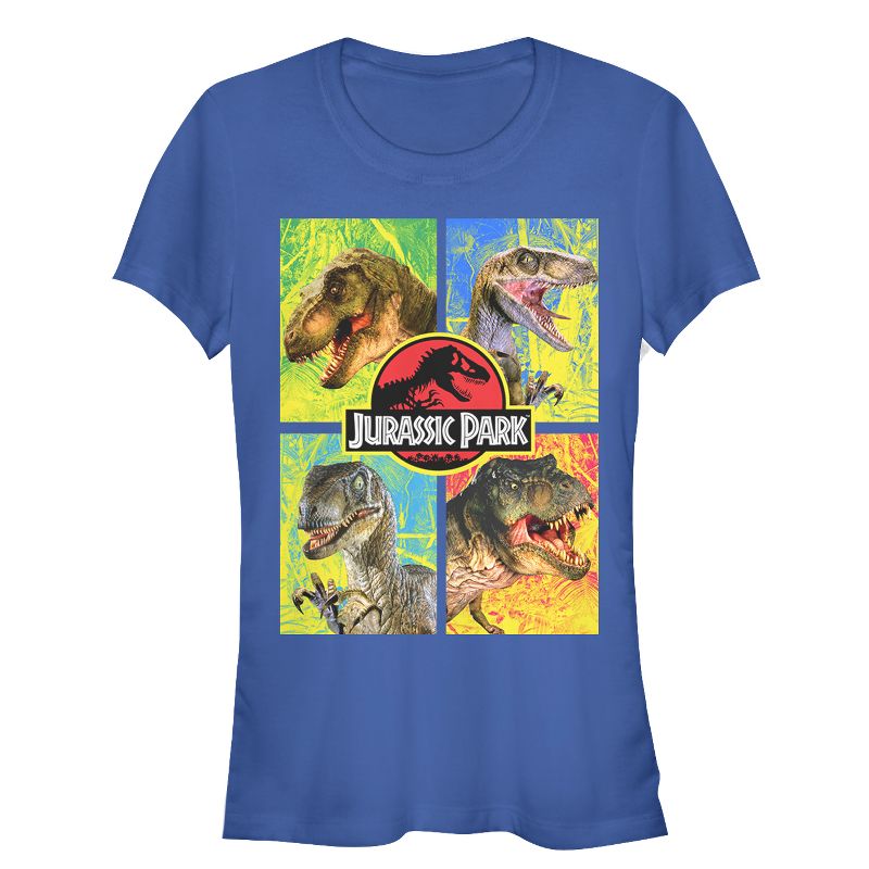 Juniors Womens Jurassic Park T. Rex and Velociraptor T-Shirt, 1 of 4
