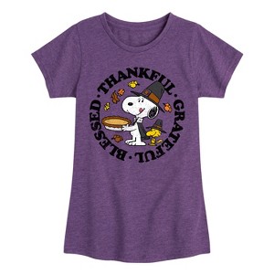 Girls' - Peanuts - Thankful, Grateful, Blessed Fitted Short Sleeve Graphic T-Shirt - 1 of 4