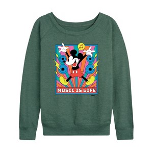 Women's - Disney - Mickey Music Is Life Lightweight French Terry Wide Neck Long Sleeve Shirt - 1 of 4