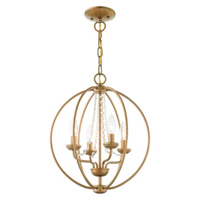 Antique Gold Leaf 4-Light Mini Chandelier with Draping Crystals