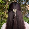 Unique Bargains Women's Faux Pearl Hollow Butterfly Tassel Hair Clips and Pins Gold Tone 2 Pcs - 2 of 4