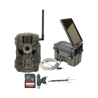 Stealth Cam 36MP Fusion Max Cellular Trail Camera with 80 Feet Detection Range with Solar Power Pack Mount Stick 32GB Memory Cards and Card Reader