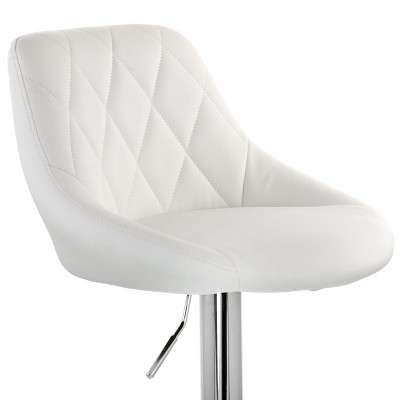Luxe White Diamond Stitch Adjustable Metal Bar Stool - Set of 2