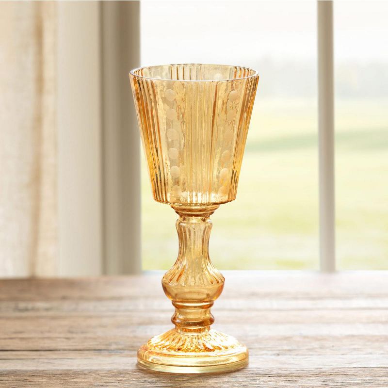 Park Hill Collection Maybelle Amber Glass Pedestal Candle Holder, 2 of 4
