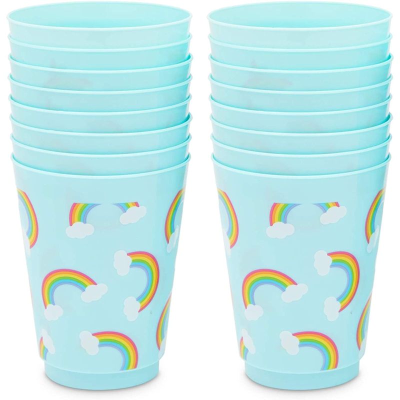 Sparkle and Bash 16 Pack Blue Plastic Tumbler Cups, Pastel Rainbow Party Supplies (16 oz), 4 of 8
