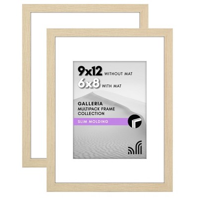 Americanflat 9x12 Picture Frame with Polished Plexiglass - Set of 2 - Use as 6x8 Frame with Mat or Display 9x12 Photo Without Mat - Natural Oak