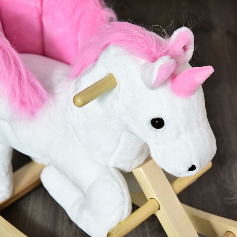 Qaba Kids Rocking Horse, Wooden Plush Ride-On Unicorn Chair Toy with Lullby Song for 18-36 months children, 6 of 10