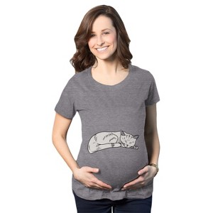 Maternity Cat On Baby Bump Tshirt Funny Adorable Kitty Pregnancy Tee - Crazy Dog Maternity T Shirt - 1 of 4