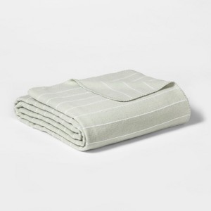 Twin Modern Acrylic Striped Bed Blanket Silver Green - Project 62 + Nate Berkus