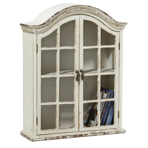 28"x22" Traditional Wood Wall Shelf With Arched Shutter Doors White ...