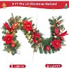 Christmas Garland with 20 LED Lights, 6ft Pre Lit Xmas Garland with Artificial Flowers Berries Ball Ornaments for Mantle Fireplace Stairs - 4 of 4