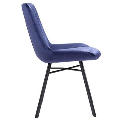 Blue Velvet Upholstered Side Chair with Metal Legs, Set of 2