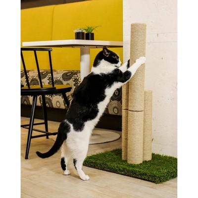 Beige Sisal Cat Scratching Post with Artificial Turf Base