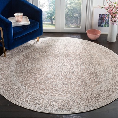 Elegant Floral Essence 5' Round Gray Synthetic Area Rug
