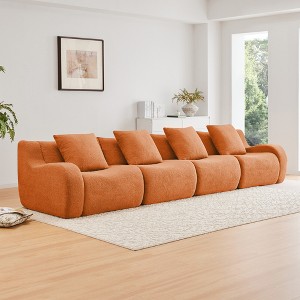 4-Seat Teddy Fabric Boneless Straight Sectional Sofa with No Assembly Required, Anti-Slip Design, and 32D High-Density Sponge - 1 of 4