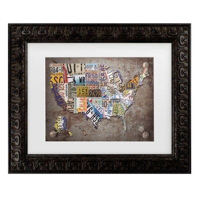 Trademark Fine Art Masters Fine Art USA License Plate Map on Metal Matted Framed Art