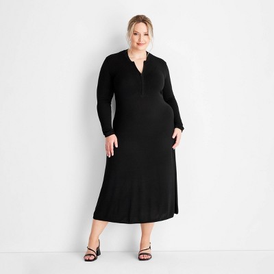 Women's Long Sleeve Sweater Maxi Dress - Future Collective Black 2X