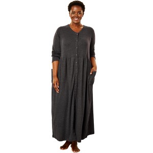 Only Necessities Plus Size Long Snap-Front Knit Lounger - 1 of 4