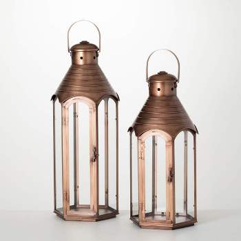 Sullivans 21.75" & 25.75" Fancy Copper Outdoor Lanterns Set of 2, Metal