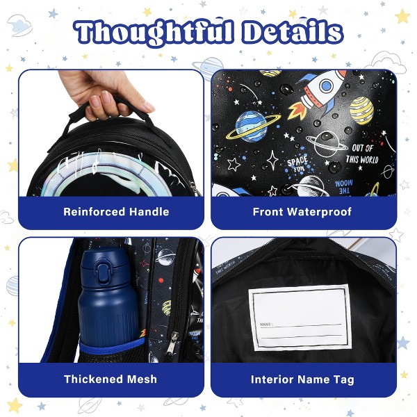 Mochila escolar Solaris Boy de 17" galaxia con lonchera aislada de astronauta, mochila 2 en 1 para niños 6