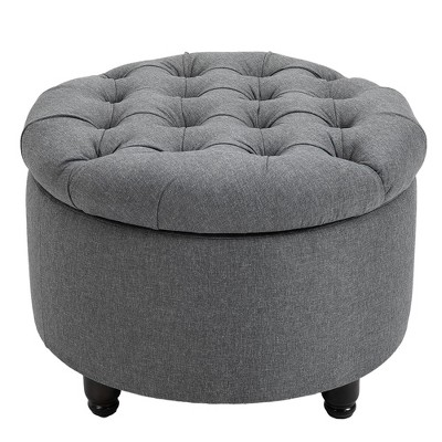 NicBex Linen-Like Storage Ottoman Round Tufted Footrest with Removable Cover, Grey