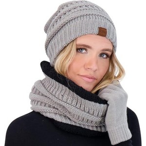 Women Winter Beanie Hat, Infinity Scarf, and Screen Friendly Gloves Set, Cold Weather Snow Gear for Adults - 1 of 2