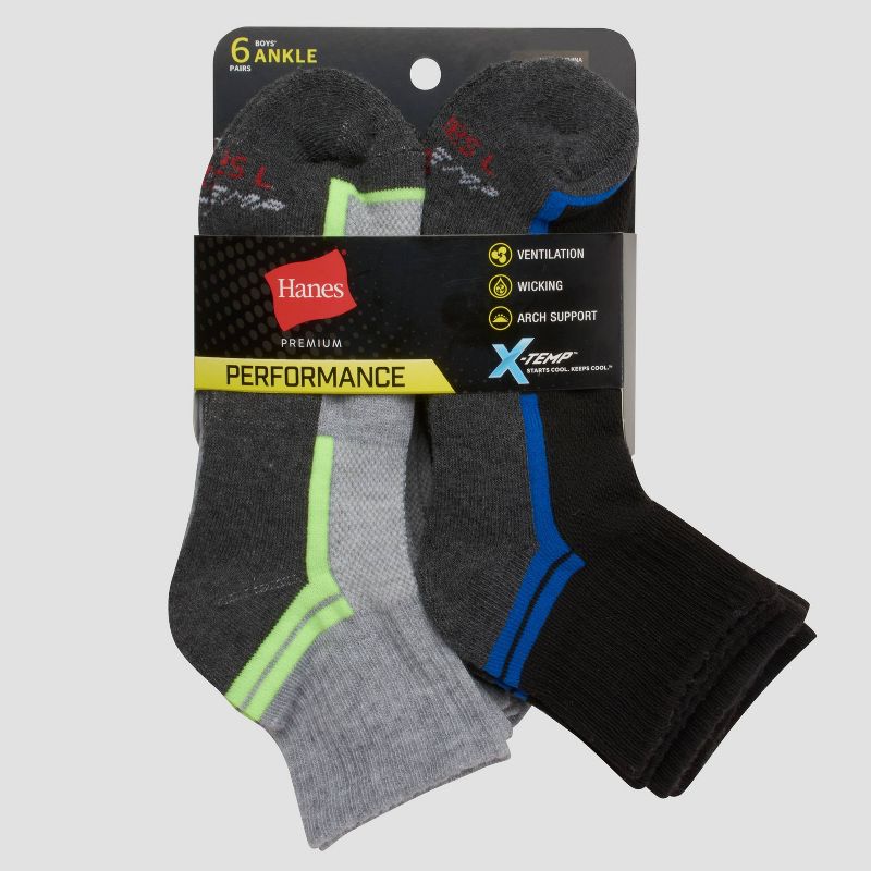 Hanes Premium Boys' 6pk Ankle Athletic Socks - Colors May Vary, 4 of 5