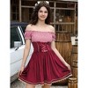 Women's Vintage Party Dress Off Shoulder Short Sleeve Plaid Velvet Fake Three Piece Dress with Lace Trim - 2 of 4