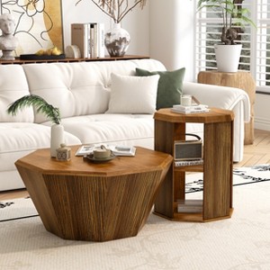 KWPZQEB 31.5 "Coffee Tables, Octagonal Coffee Table Modern Wooden Side Tables for Living Room Bedroom - 1 of 4