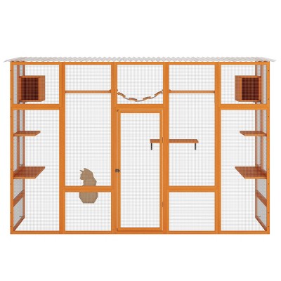 AZL1 Life Concept Pet Crates and Houses Large Outdoor Cat Enclosure with Window View Design Multi Level Activity Platforms, Orange, 100.78"*35.4"*72"