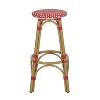 Outdoor PE Ratten and Aluminum 29.5" French Backless Barstools, Set of 2, Red, Bamboo Print Finish - 3 of 4