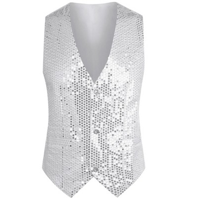 INSPIRE CHIC Men's V-Neck Sleeveless Party Shiny Sequin Vest
