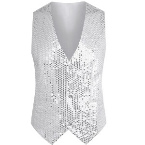 INSPIRE CHIC Men's V-Neck Sleeveless Party Shiny Sequin Vest - 1 of 4