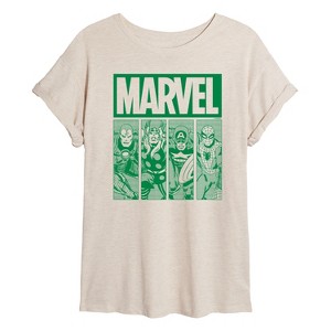 Women's - Marvel - St. Patrick's Day Green Grid Oversized Graphic T-Shirt - 1 of 4