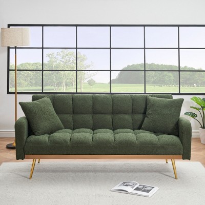 69" Adjustable Teddy Sofa Bed with Metal Legs,Modern 2-Seater Sleeper Couch for Small Space or Living Room-The Pop Home