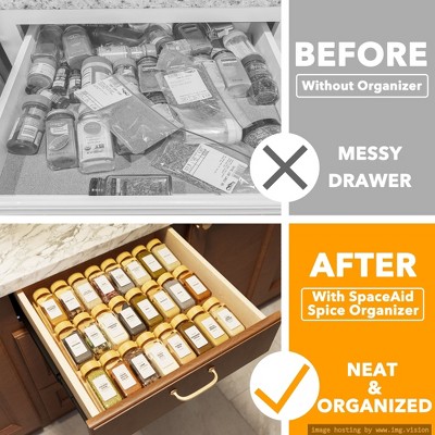 3-Tier Bamboo Spice Drawer Organizer with Glass Jars and Labels
