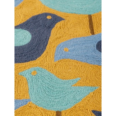 Aloha Mustard and Blue Embroidered Cotton Wool Throw Pillow 20"