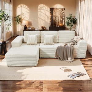 Gymojoy 108" Cloud Sectional Couch w/ Deep Seat Plush Corduroy Fabric Fluffy Sofa w/ Chaise Longue - 1 of 4