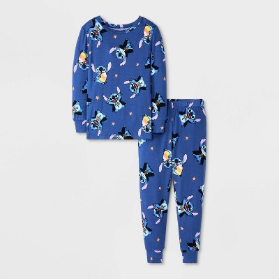 Toddler Boys' 2pc Lilo & Stitch Long Sleeve Halloween Viscose Snug Fit Pajama Set - Blue