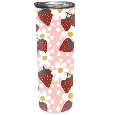 Elanze Designs Strawberries Flowers Red White 20 ounce Stainless Steel Travel Tumbler