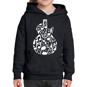 LA Pop Art Music Notes Guitar - Girl's Word Art Hooded Sweatshirt - 1 of 4
