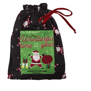 Memoi Women's "Tossed Santa" Pull-On PJ in a Bag Black L - 1 of 3