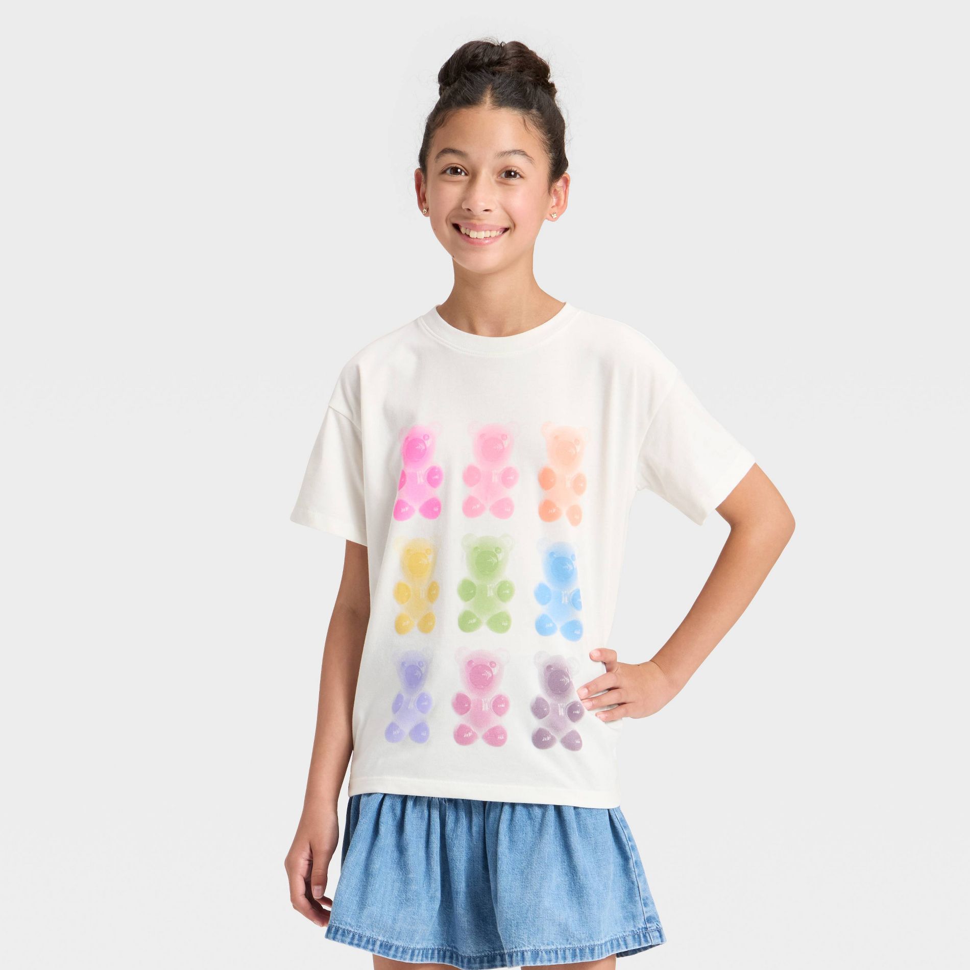 Girls' Short Sleeve Oversized Gummy Bears Graphic T-Shirt - Cat & Jack™ Cream M