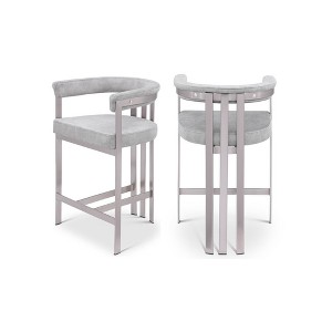 Meridian Furniture,Marcello Grey Velvet Counter Stool, Set of 2 - 1 of 4