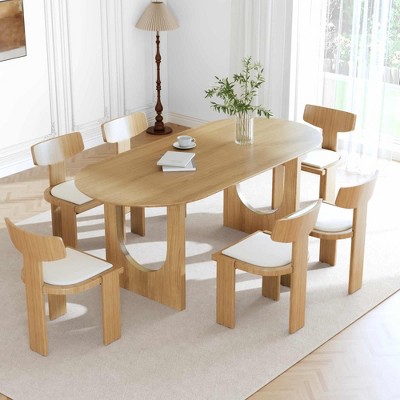 Lirago 30"H Oval Wood Double Pedestal Dining Table Seats 6, 67*33.5 Natural