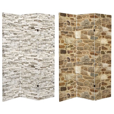 6" Double Sided Stone Wall Canvas Room Divider Gray - Oriental Furniture