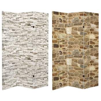 6" Double Sided Stone Wall Canvas Room Divider Gray - Oriental Furniture