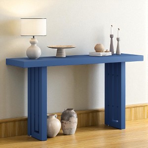 Mshliw Oak Veneer Console Table with Decorative Side Panels, Dining Table, 59" Entryway and Hallway Table for Living Room or Foyer - 1 of 4