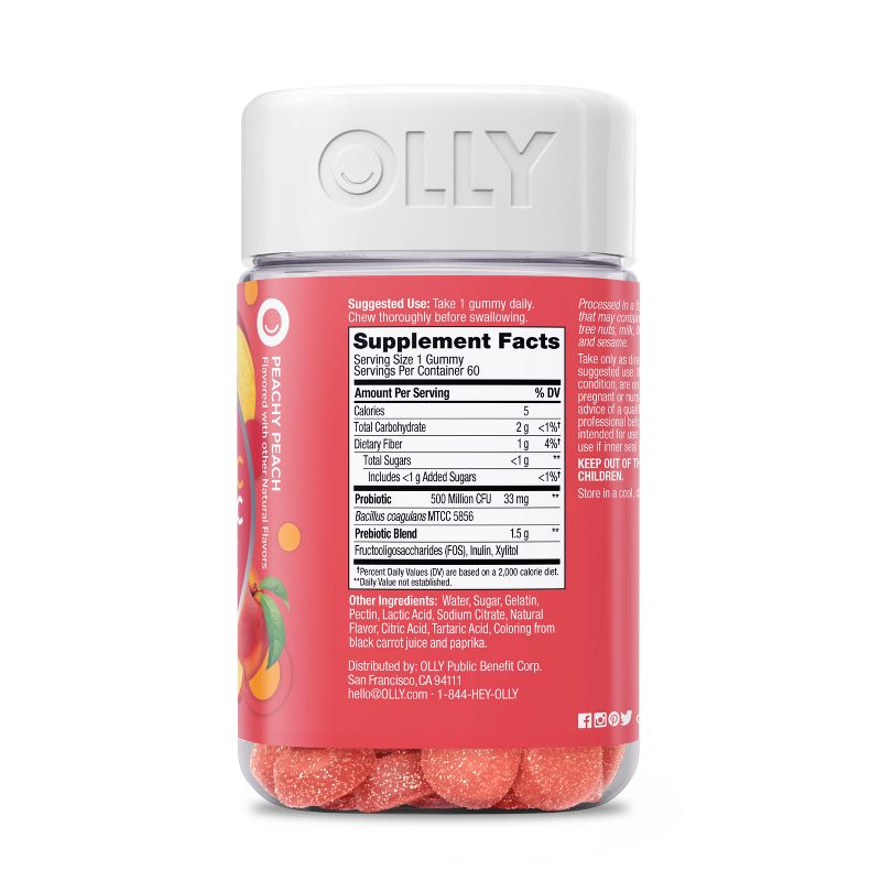 OLLY Probiotic + Prebiotic Gummies - Peachy Peach, 2 of 9